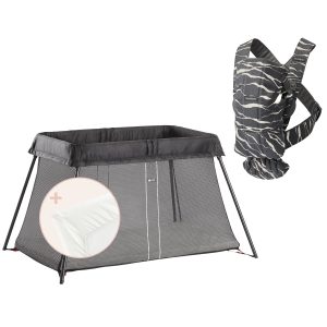 BabyBjörn Travel Crib Light Bundle + Baby Carrier Mini - Black / Landscape