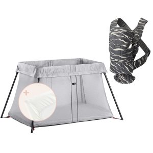 BabyBjörn Travel Crib Light Bundle + Baby Carrier Mini - Silver / Landscape