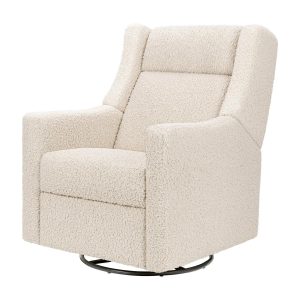 Babyletto Kiwi Deluxe Power Recliner and Swivel Glider with Heat and Massage - Almond Teddy Loop