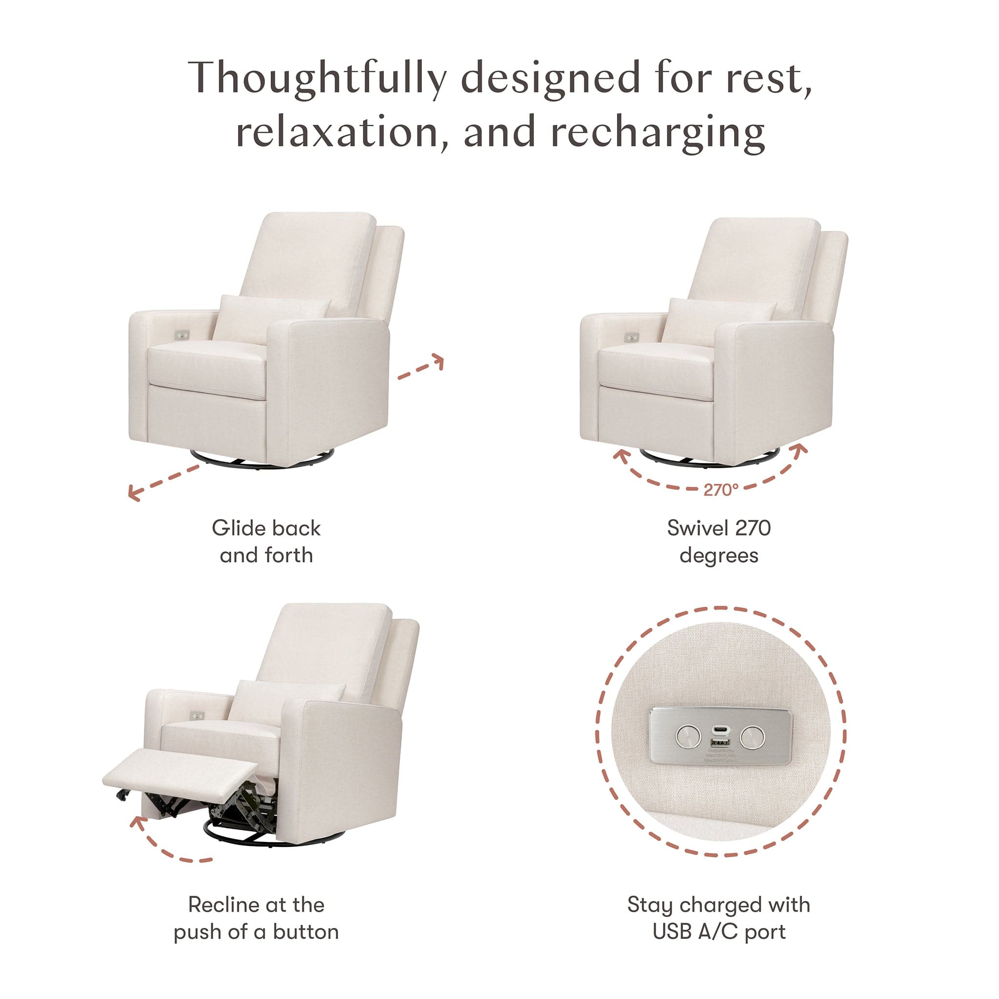 Babyletto Sigi Electronic Recliner and Swivel Glider w/ USB - Performance Cream Eco-Weave - Image 3