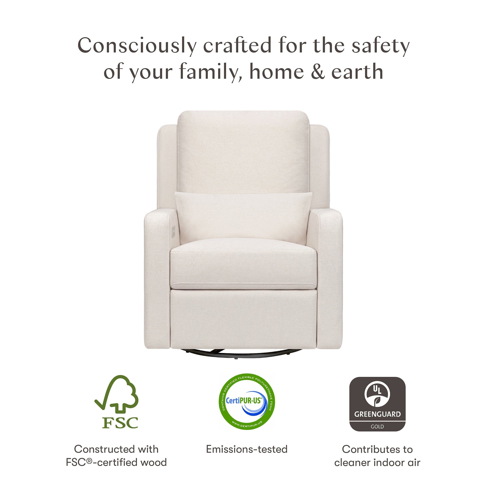 Babyletto Sigi Electronic Recliner and Swivel Glider w/ USB - Performance Cream Eco-Weave - Image 9