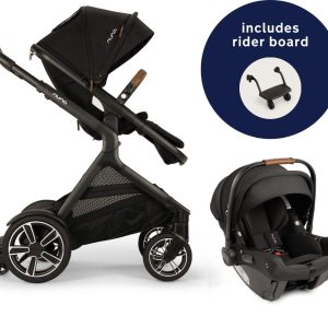 Nuna DEMI Next Stroller with Rider Board + PIPA urbn Baseless Infant Car Seat Travel System - Caviar