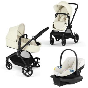 Cybex EOS 5-in-1 Travel System Stroller + Lightweight Aton G Infant Car Seat - Black / Seashell Beige